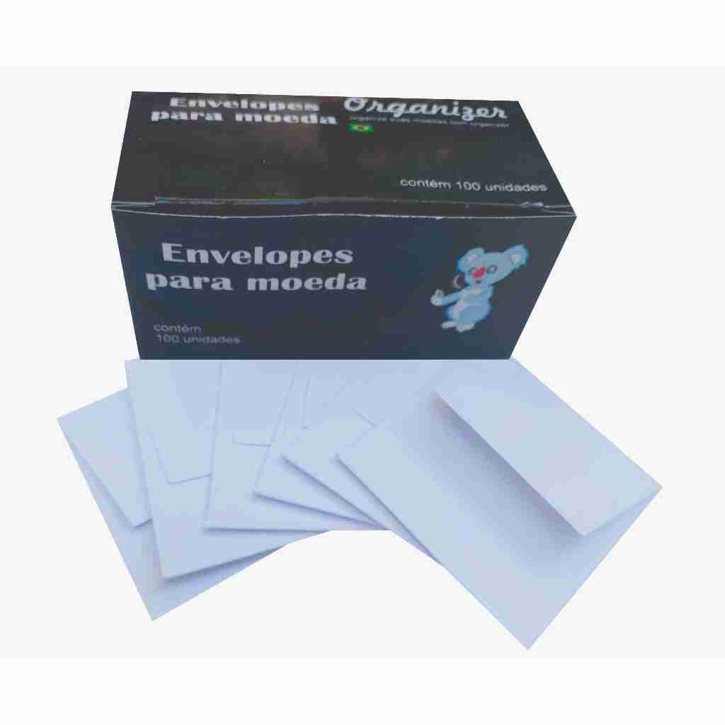 Envelope de papel para moedas branco, ótima qualidade, 100 unidades - Organizer