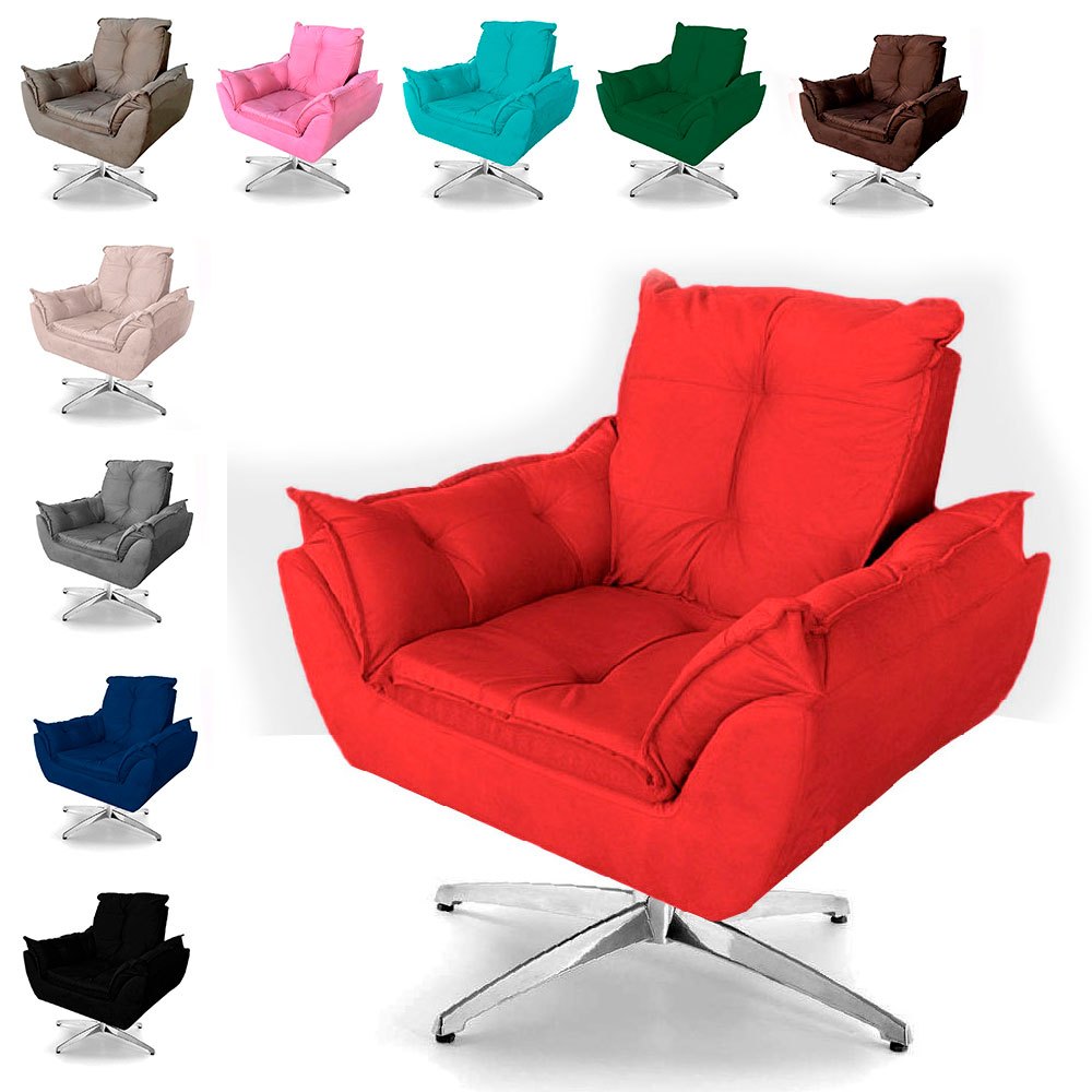 Poltrona Cadeira Opala Pés Em Metal, Poltrona Suede Varias Cores