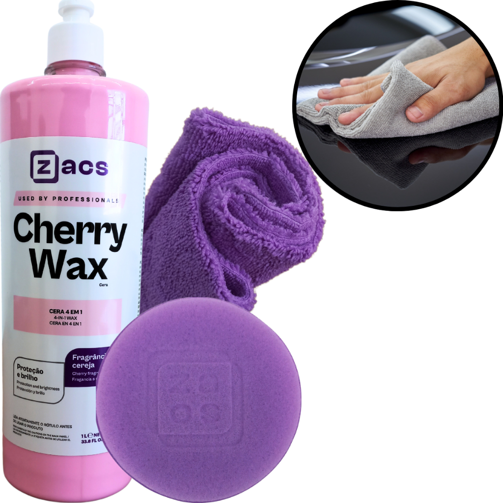 Kit Cera Cherry Wax 4x1 1L + Aplicador Pano Microfibras Zacs em Oferta na Shopee