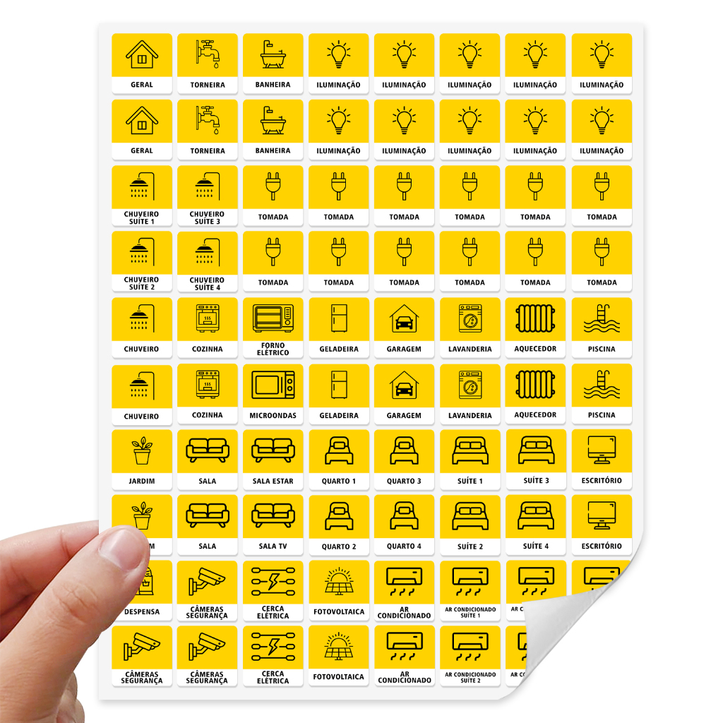 Kit 80 Etiquetas Amarela Para Personalizar com Estilo seu Quadro de Força Disjuntor Automatizado
