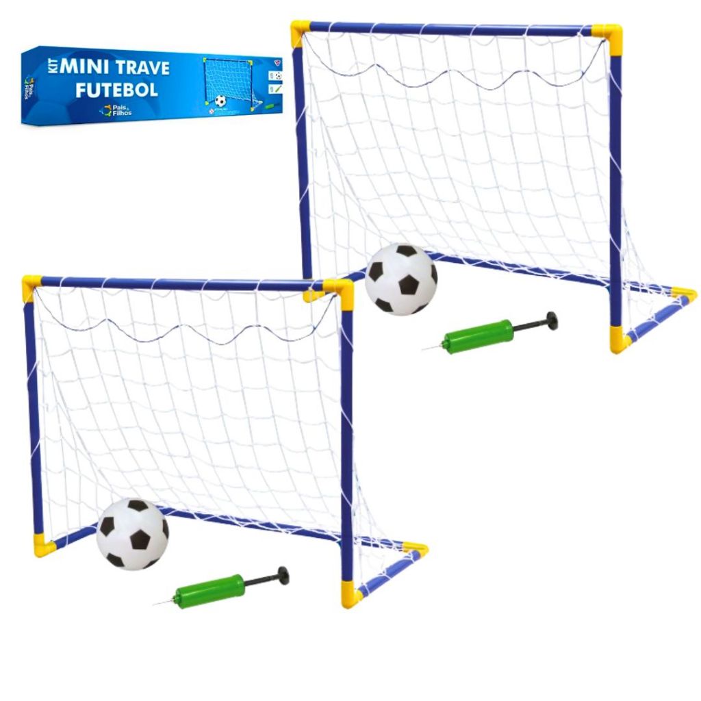 2 Mini Traves com Rede + 2 Bola + 2 Bomba de Encher / 02un Trave Golzinho Futebol Infantil