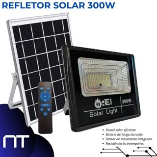 Refletor Solar LED 300W Super Potente a Prova Dagua Holofote Branco 6500K com Controle Remoto em Oferta na Shopee