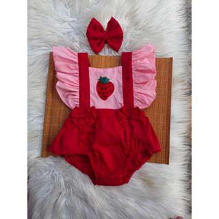 Jardineira romper temático, coleção frutinhas bordadas. em Oferta na Shopee