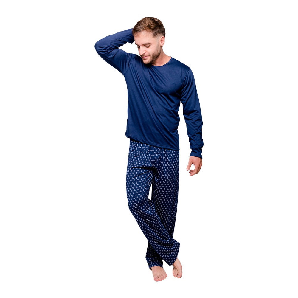 Pijama Adulto Masculino Camiseta De Manga Longa Lisa e Calça de Frio Poá Inverno Diones Original