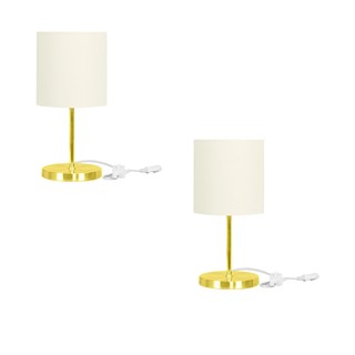 Kit 2 Abajur Eros Cilindrico Bege Com Base Redonda Dourado