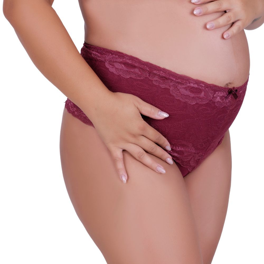 Kit 10 Cinta de Algodão com Detalhe em Renda Calcinha Cós Alto Gestante Karen