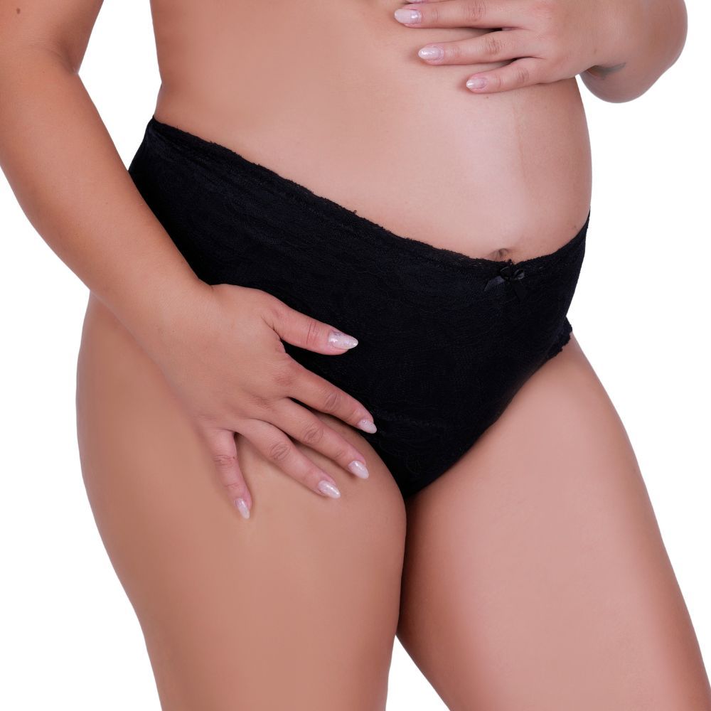 Kit 3 Cinta de Algodão com Detalhe em Renda Calcinha Cós Alto Gestante Karen