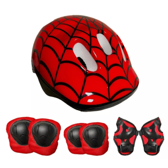 Kit Proteção Infantil Capacete Bike Skate Patins HOMEM ARANHA VERMELHO COM PRETO