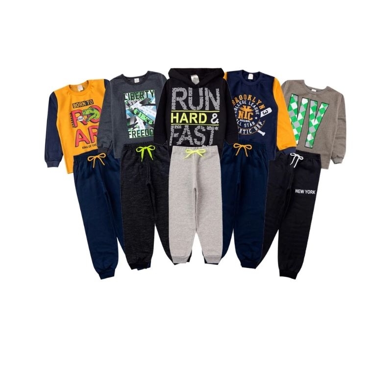 Kit Sortido 8 Peças Moletom Infantil Menino Juvenil Masculino - 4 Casacos + 4 Calças