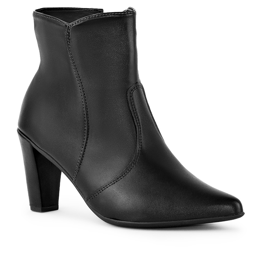 Bota Feminina Lumiss Salto Alto Fino Confortável Cano Curto Saltinho Bico Fino Zíper Macia...