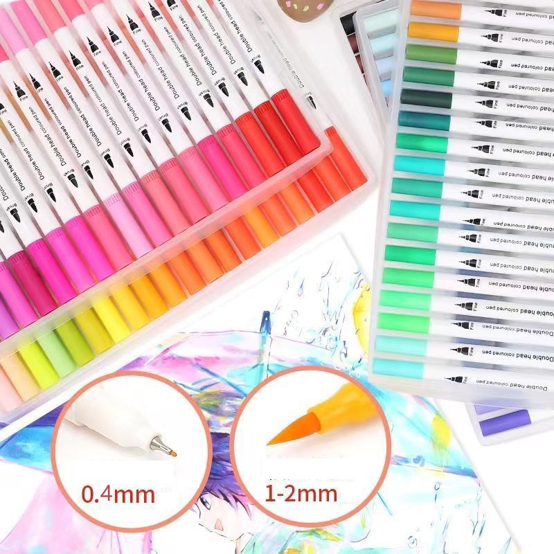 Caneta Brush Pen Kit Com 24 ou 12 Cores com ponta dupla pincel estilo brushpen e ponta fina em Oferta na Shopee