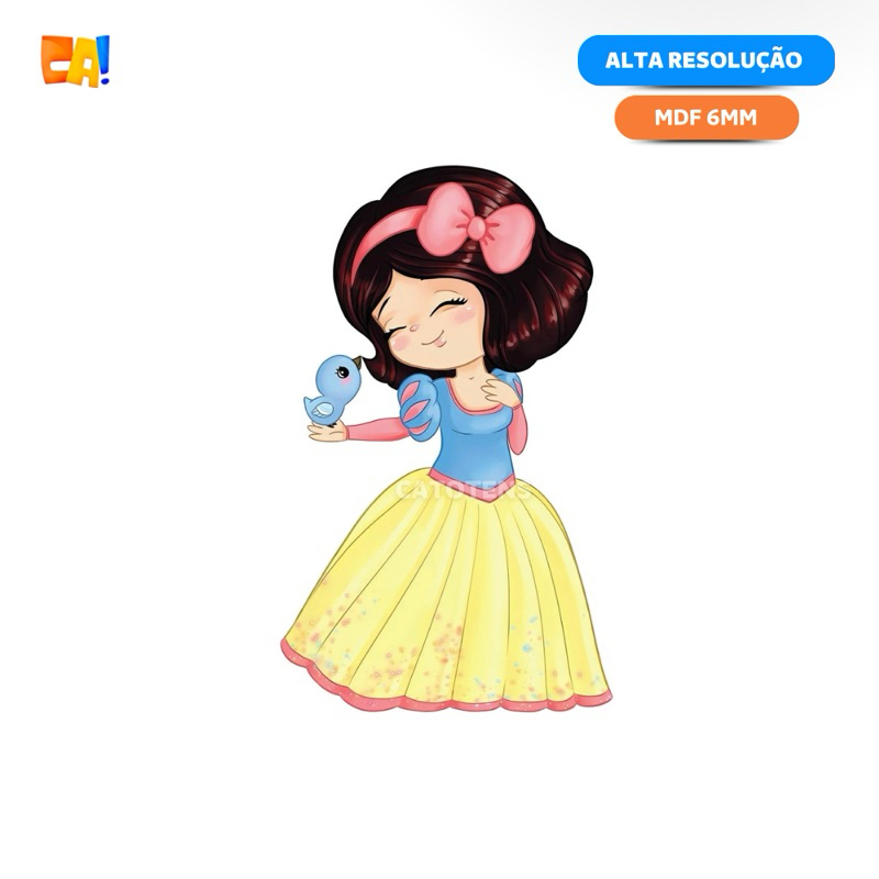 Display de chão MDF 6mm Branca de Neve 60cm a 95cm Princesa Disney Cute Baby aquarela
