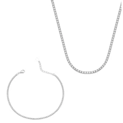 Conjunto Corrente e Pulseira Feminina de Prata 925 Riviera 2mm