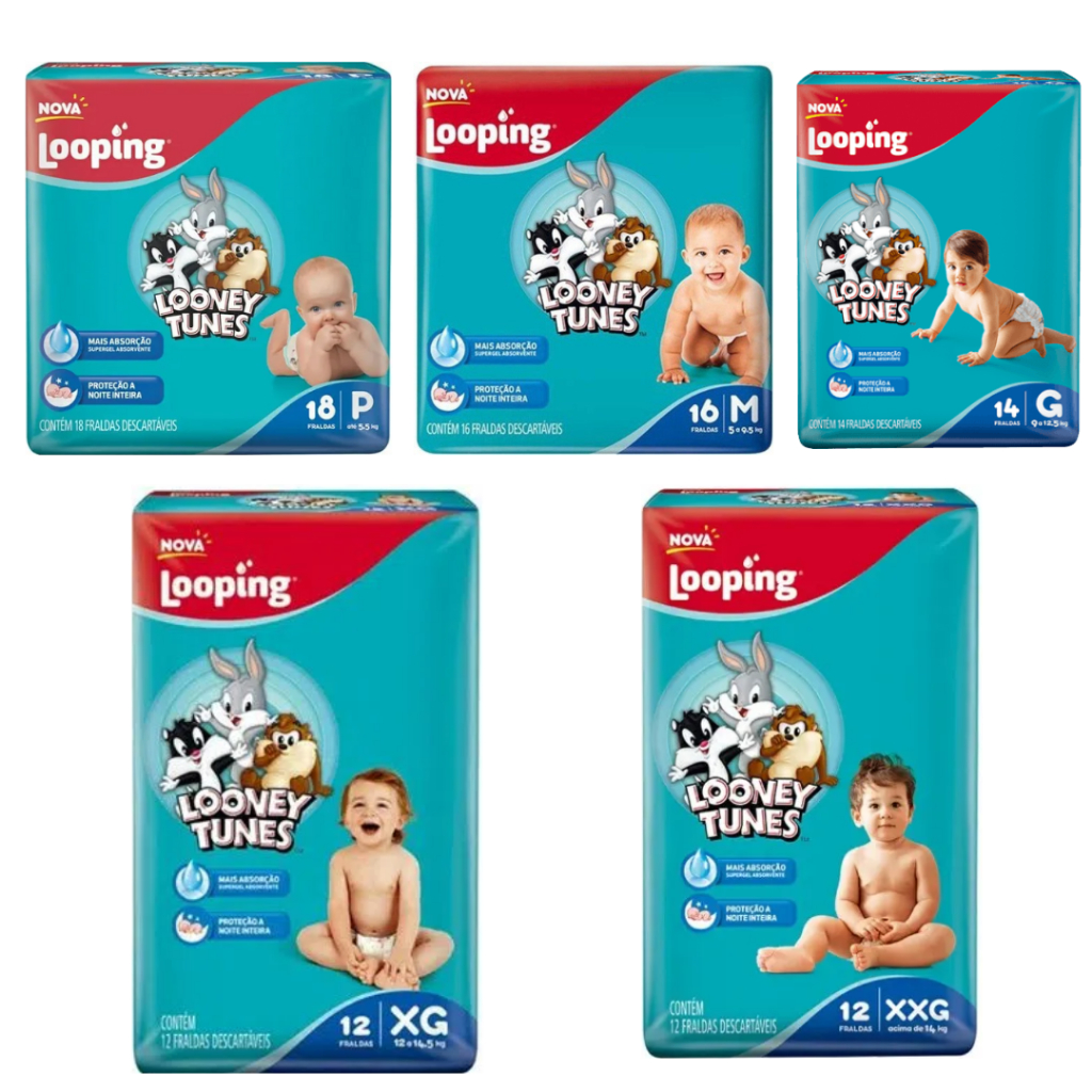 KIT COM 4 FRALDAS LOOPING LOONEY TUNES JUMBINHO em Oferta na Shopee