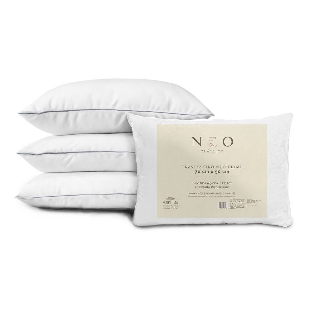 Travesseiro Neo Prime 233 Fios 100% Algodão Eco pluma 50x70cm Camesa Cama Almofadas Quarto Ecológico Anti alérgico Super Confortável bem-estar pluma de ganso Primium