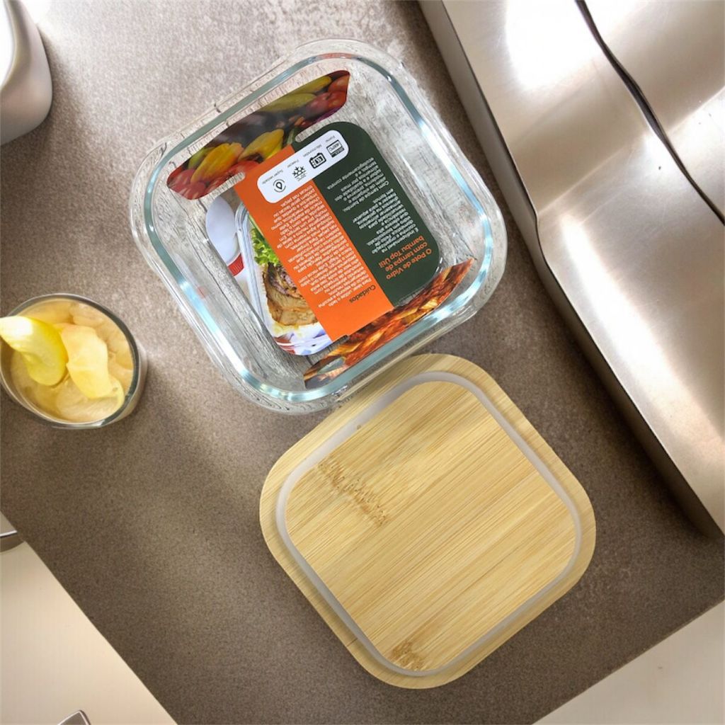 Potes Pote De Vidro Tampa Bambu Quadrado 520ml, 800ml Ou 1.200ml Hermetico Porta Mantimentos