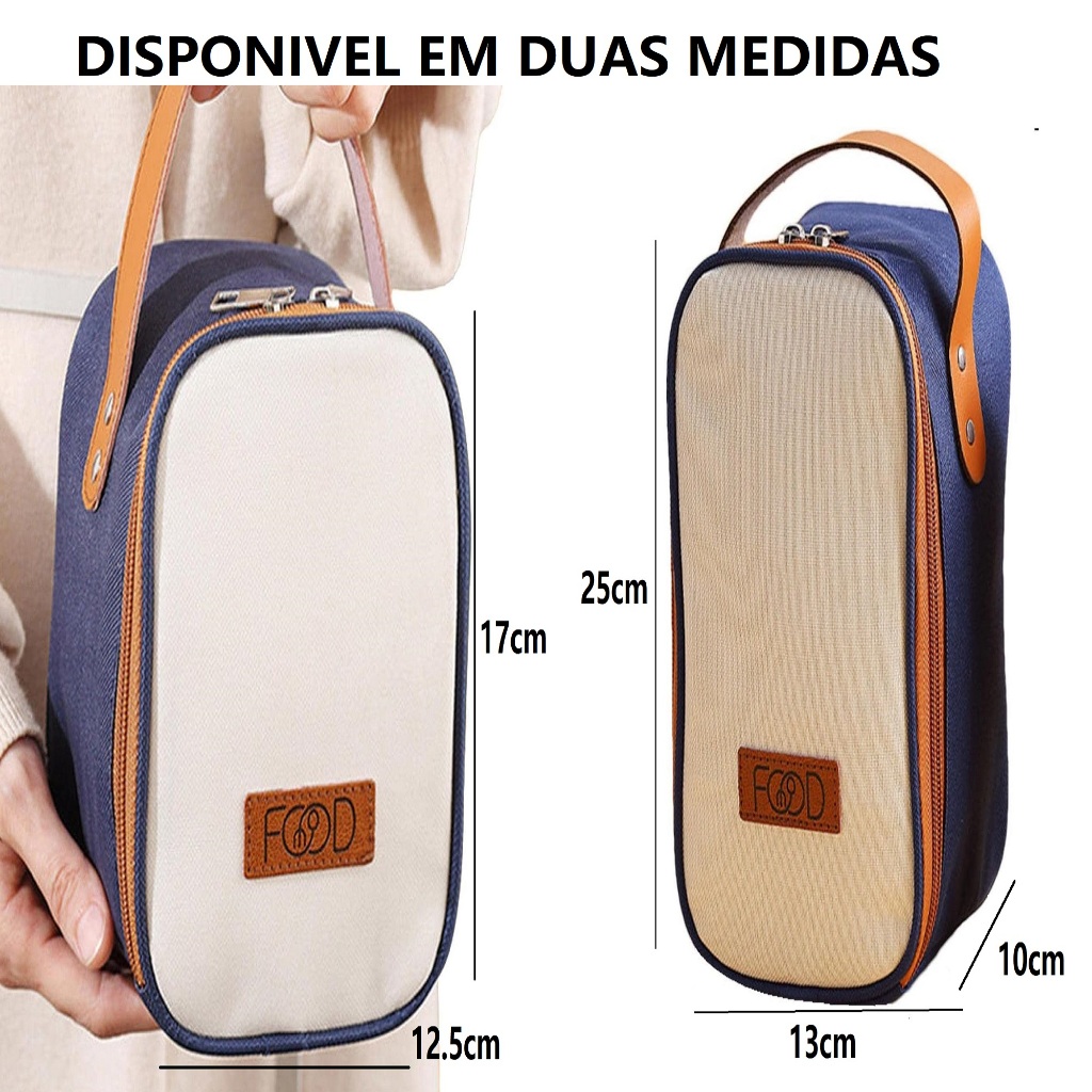 Bolsa Térmica 21x13x10cm Portátil Lancheira Impermeável Com Alça Ou 17x12.5x9cm Porta Marmita Trabalho Estudante Organizadora Multiuso Universal