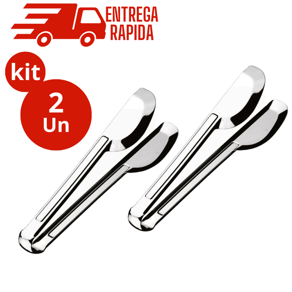 Kit 2 Pegador Universal de Cozinha em Aço Inox 20cm  Profissional para Salada, Carne, Frios e Pão Utensilio de Cozinha