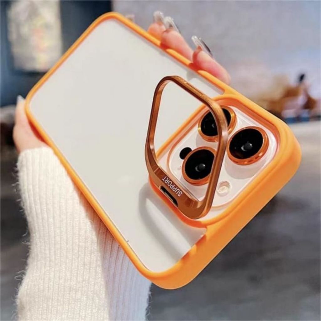 Support - Capinha Capa Premium Com Tampa Suporte Oca na Câmera e Kit de Lente Proteção de Câmera iPhone