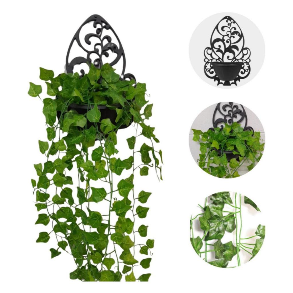 1 Arranjo completo de Cordão De Flores Artificiais Verdes Pendentes No Vaso Arandela Preto De Parede em Oferta na Shopee