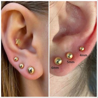 Trio de Brincos bolinhas em aço cirúrgico Folheados a ouro 18k e prata 925 Semi Joias 4/5/6Mm em Oferta na Shopee