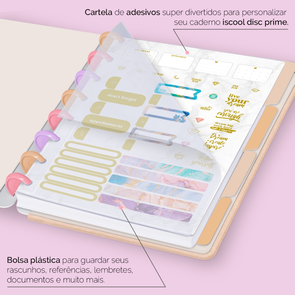Caderno De Disco Iscool Inteligente Capa Dura Amuleto Sol