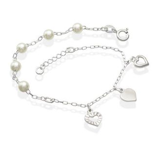 Pulseira Feminina de Prata 925 Pérolas e Corações pendente em Oferta na Shopee