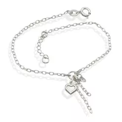 Pulseira Feminina de Prata 925 Coração vazado e Zircônia redonda