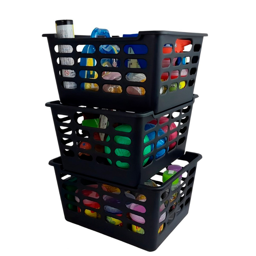 Kit Cesto Organizador Multiuso  Atenas Preto Grande Resistente