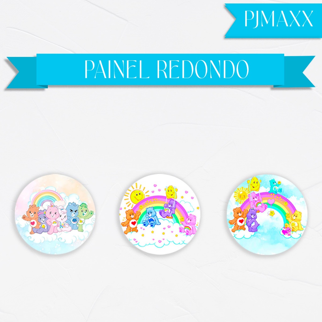 Capa Para Painel Redondo Tema Ursinhos Carinhosos Colorido Arco iris Decoração Malha Sublimada em Oferta na Shopee