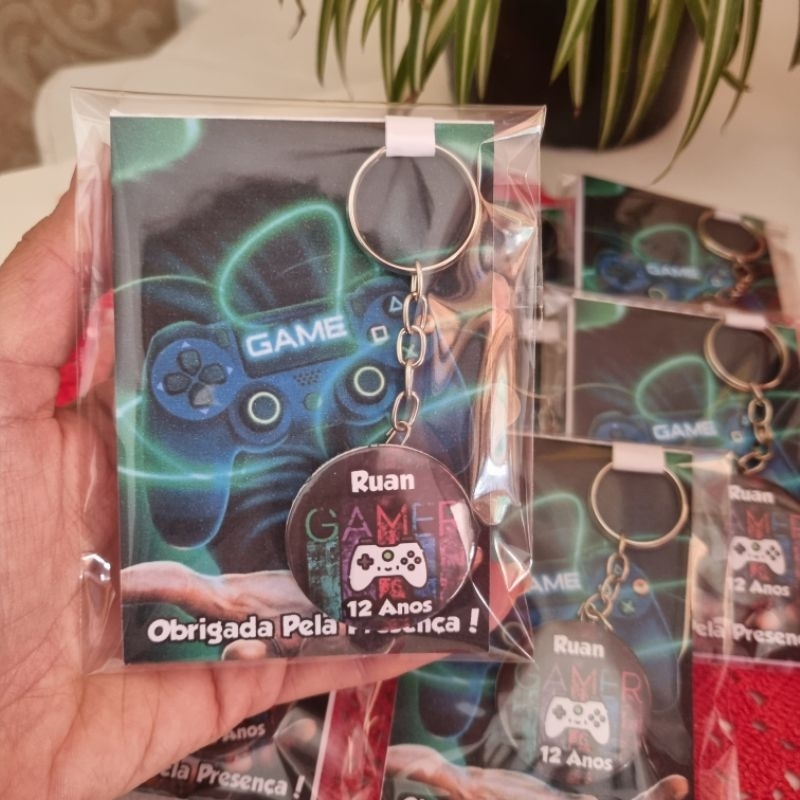 kit Lembrancinha Aniversário Game Bloquinhos + Chaveiros Personalizados Player
