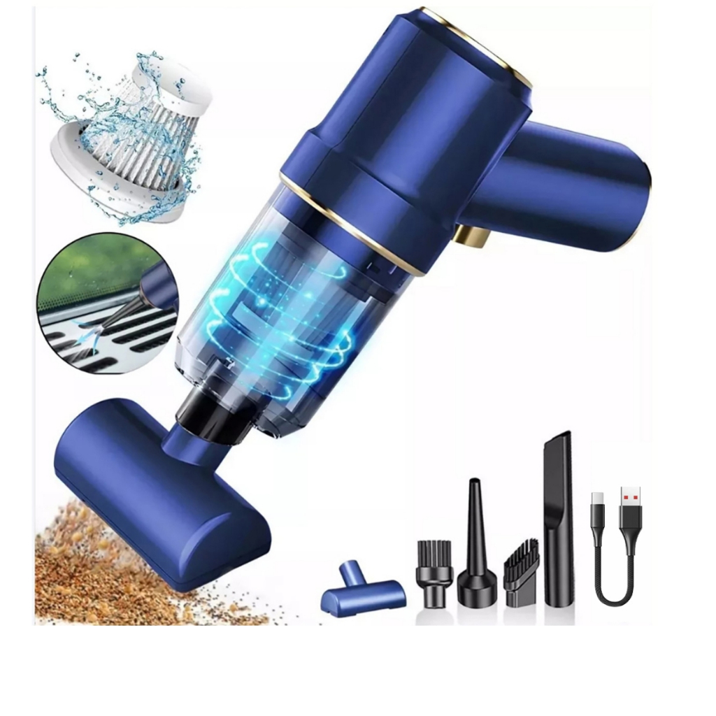 Aspirador Portátil Premium Azul Automotivo Potente Recarregável Sem Fio 3 em 1 Multifunções