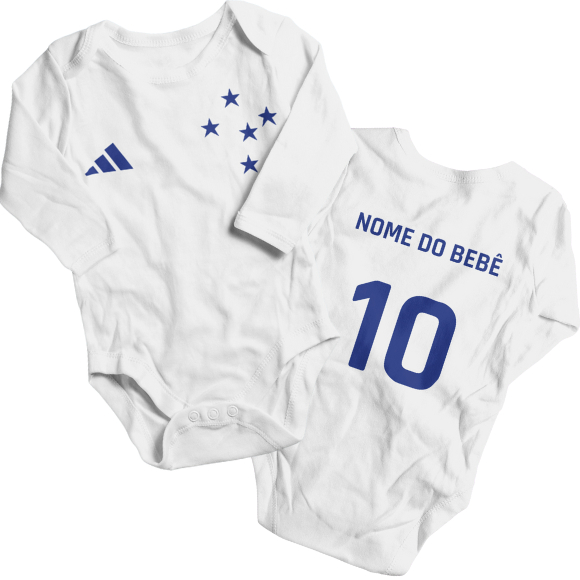 Body Bebê Cruzeiro Personalizado com Nome Manga Longa Manga Comprida