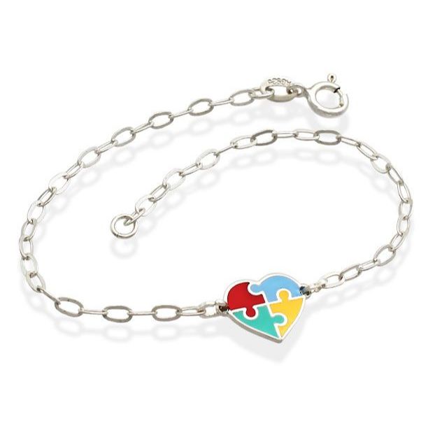 Pulseira Autismo de Prata 925 Coração Quebra-Cabeça Colorido em Oferta na Shopee