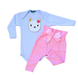 Conjunto bebe manga longa inverno frio aplique bordado calça fofa frutas e gatinha manga l...
