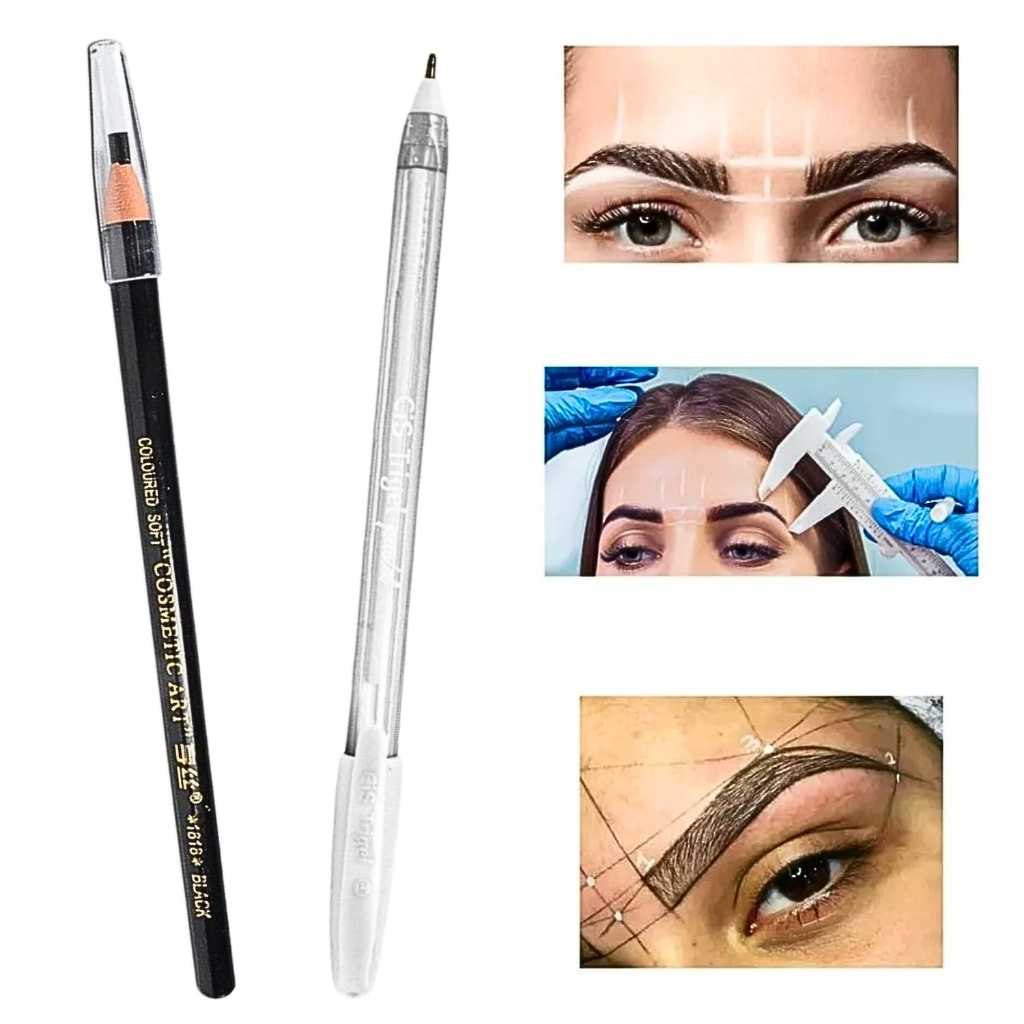 Caneta Gel para Sobrancelhas Rosa ou Branca + Lápis Dermatográfico Designer