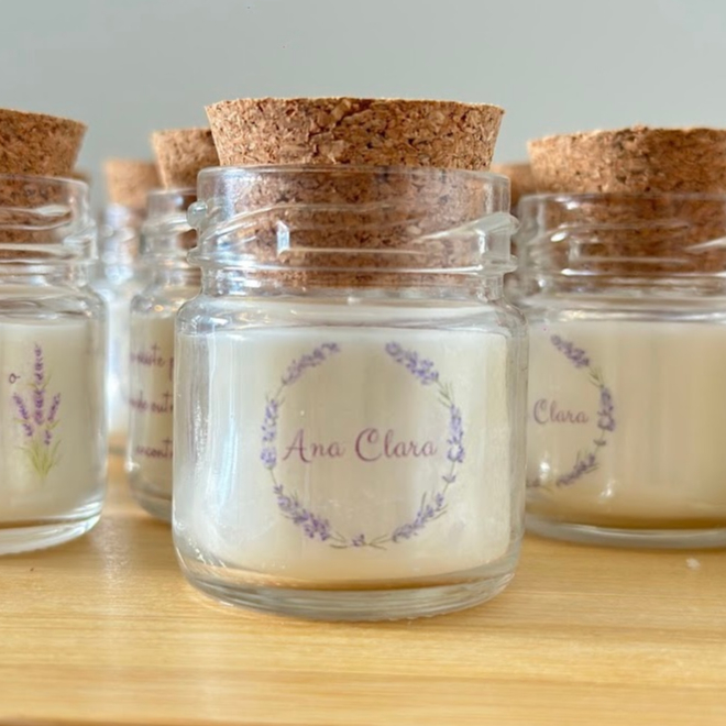 Kit 15 Mini Vela Personalizada Aromáticas Perfumada 30g Artesanais Lembrancinha para Casamento Maternidade Batizado