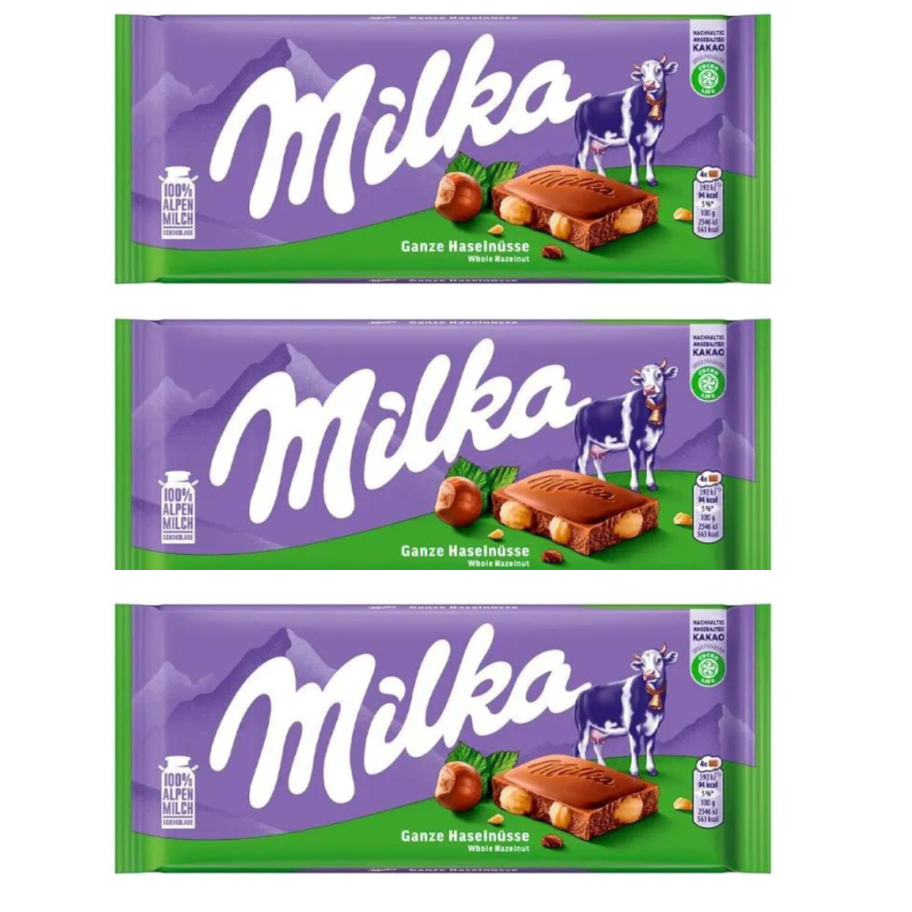 3 Chocolate Milka Whole Hazelnuts Avelãs Inteiras 95g