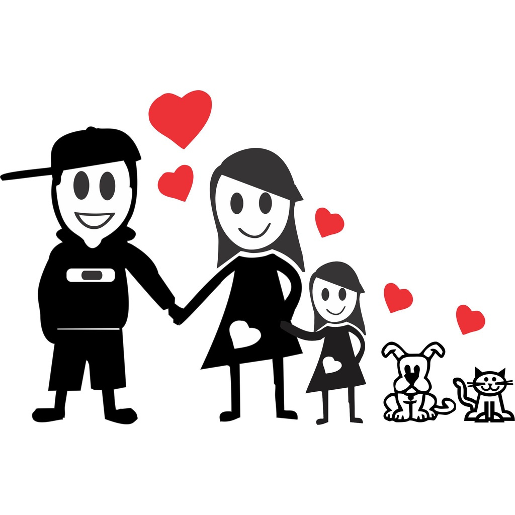 Adesivo Familia Feliz- casal com filha cachorro e gato - carro 18cmx13cm em Oferta na Shopee