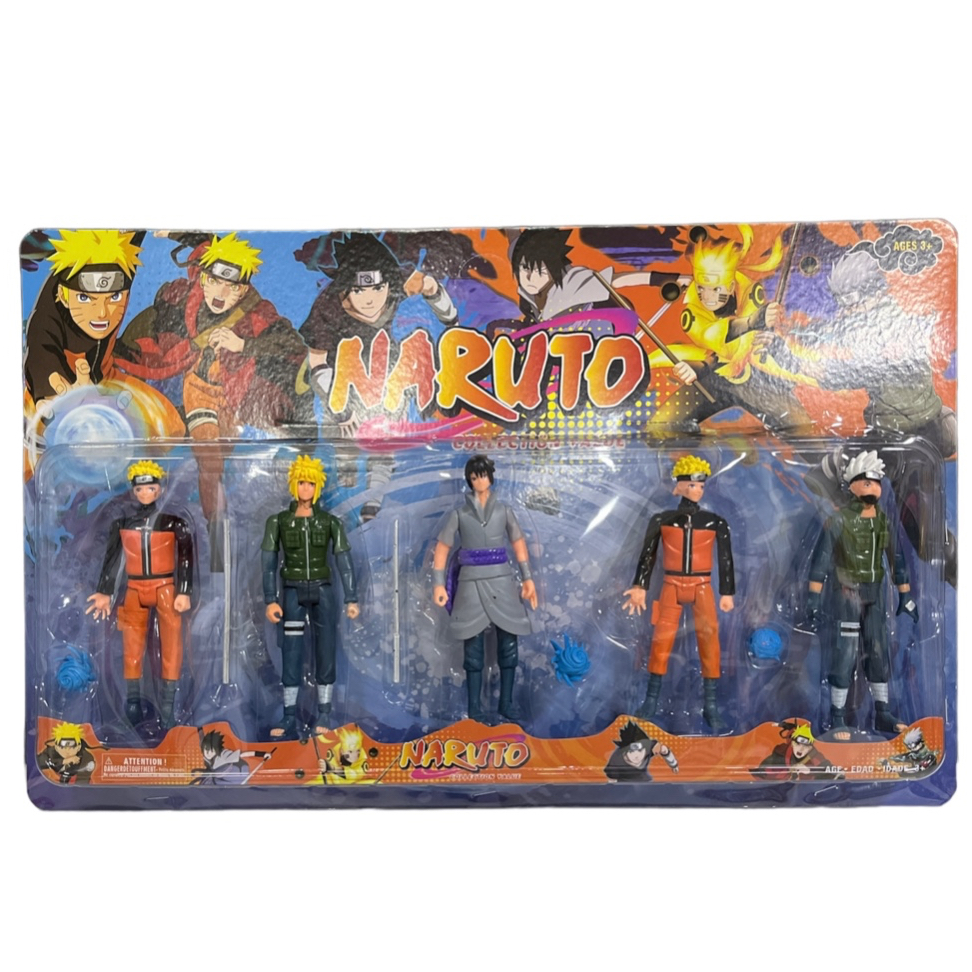 Kit 5 Bonecos Figure Action Naruto Sasuke Kakashi Minato Acessorios Brinquedo Colecionavel