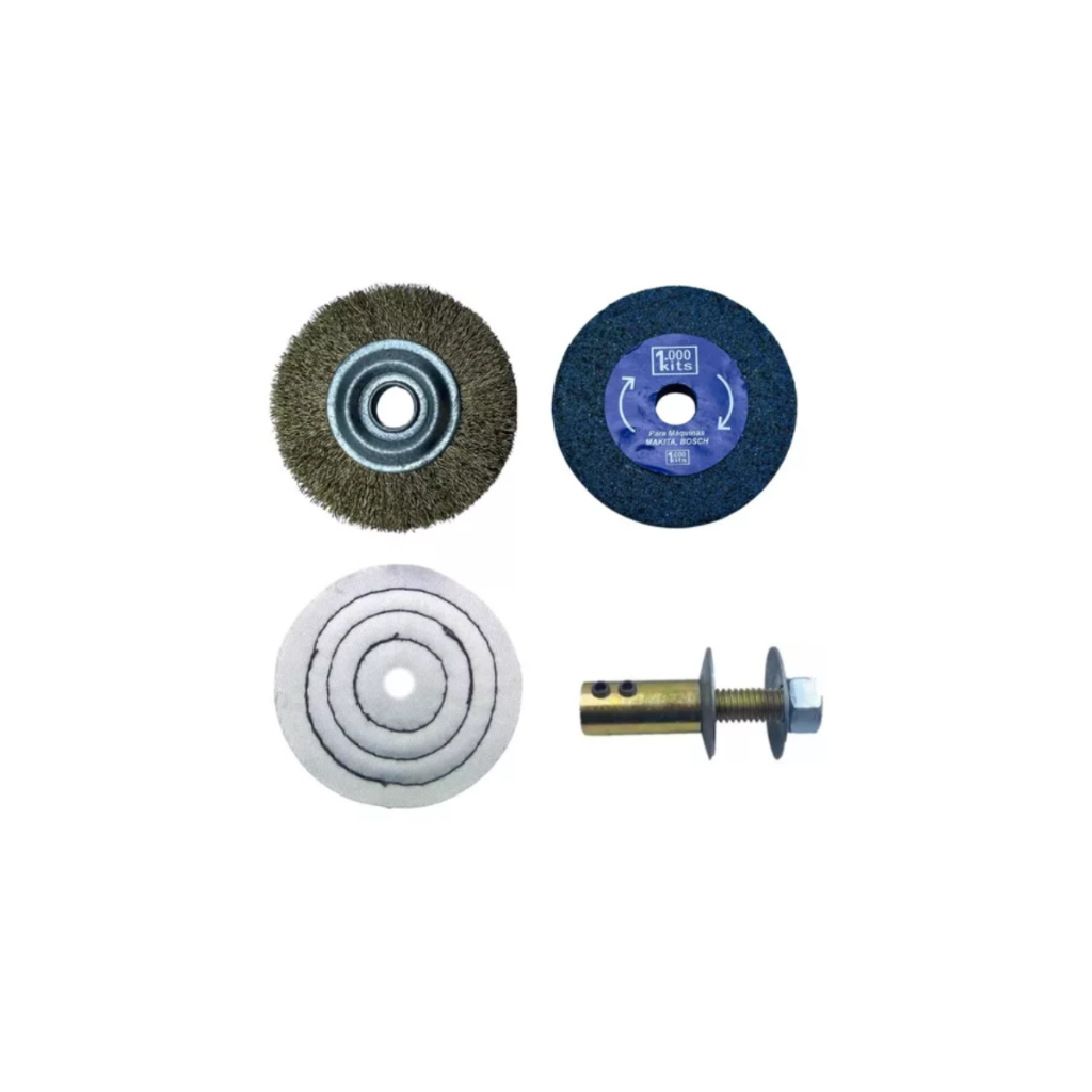 Kit Roda Rebolo Escova Prolongador Lamina Esmeril 3 1/2
