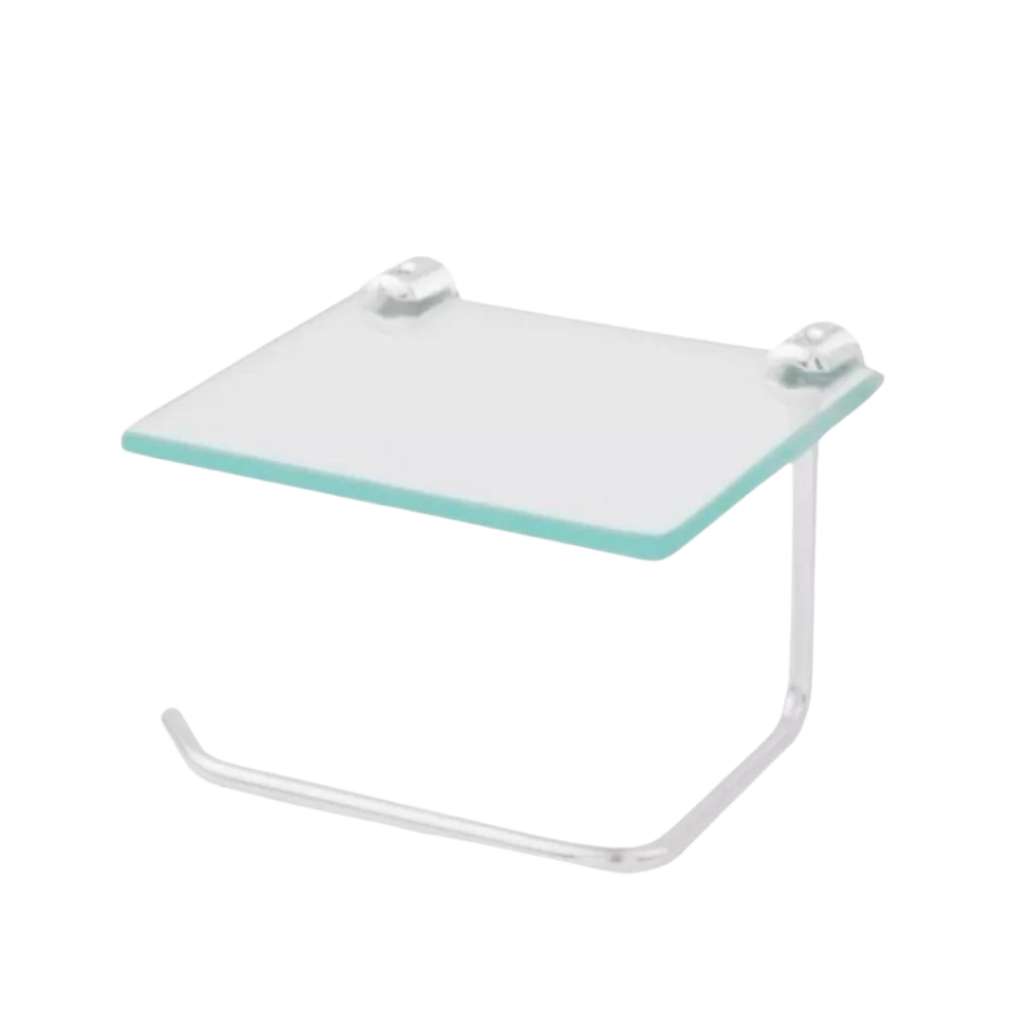 Papeleira Suporte Porta Papel Higienico Prateleira Multiuso Porta Objetos De Vidro 6mm P/ Banheiro
