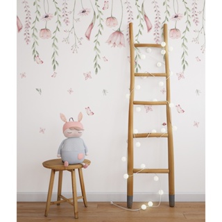 Adesivo de Parede Infantil Raminhos Jardim Encantado + Borboletas, Quarto de Menina, Fácil Aplicação em Oferta na Shopee
