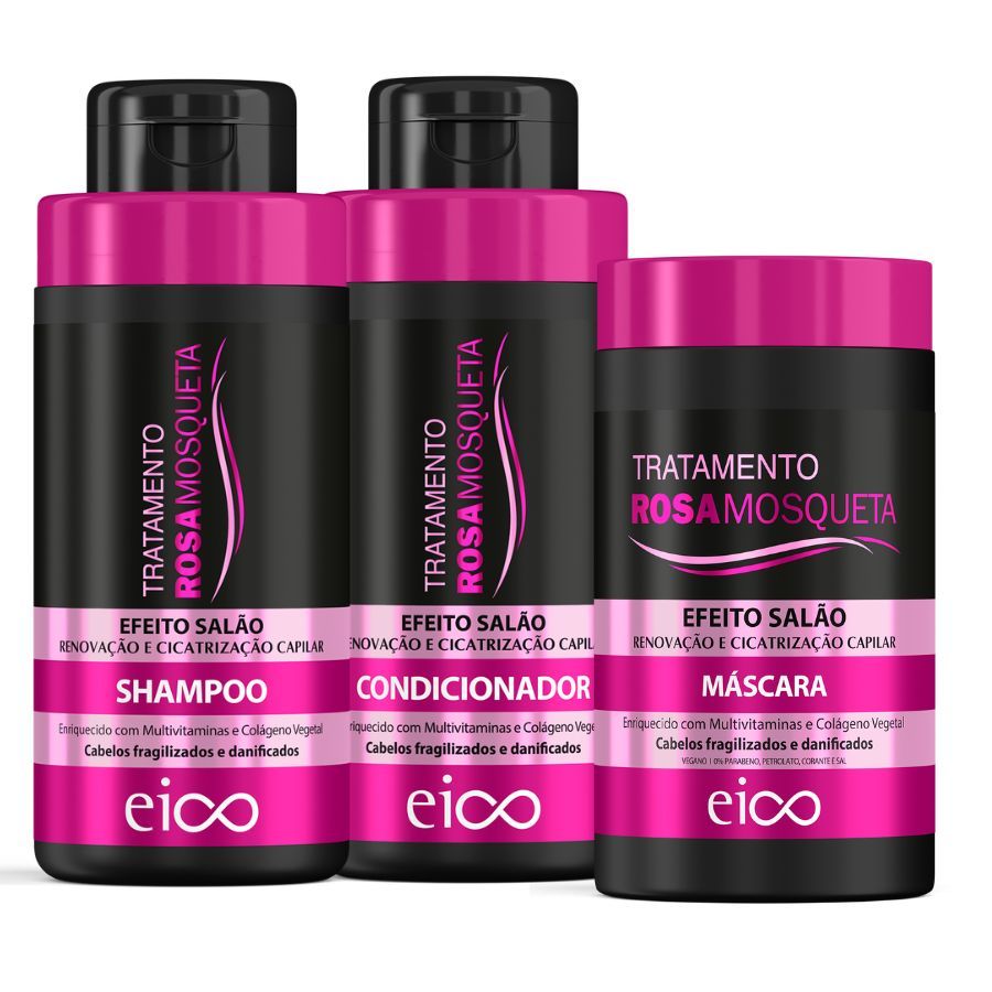 Eico Tratamento Rosa Mosqueta Shampoo 450ml Condicionador 400ml Máscara 1kg - Beauty