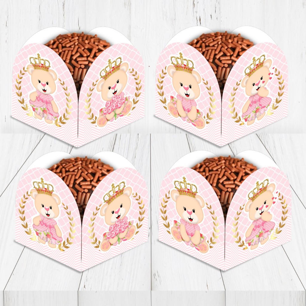 100 Forminhas para doces Festa Realeza, Ursinha Princesa, Chá de Bebê