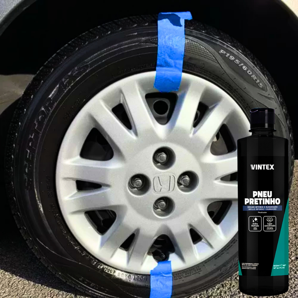 Detalhes do Pneu Pretinho Renova Revitaliza e Protege Moto Carro 500ml Vintex