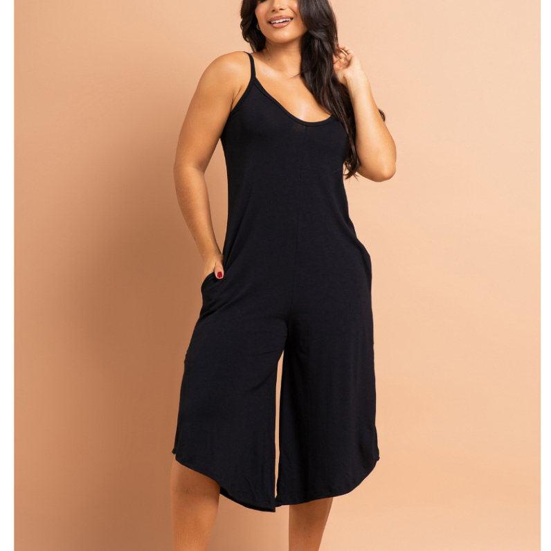 Macacão Pantacourt Feminino Casual Com Bolsos Alcinha em Oferta na Shopee