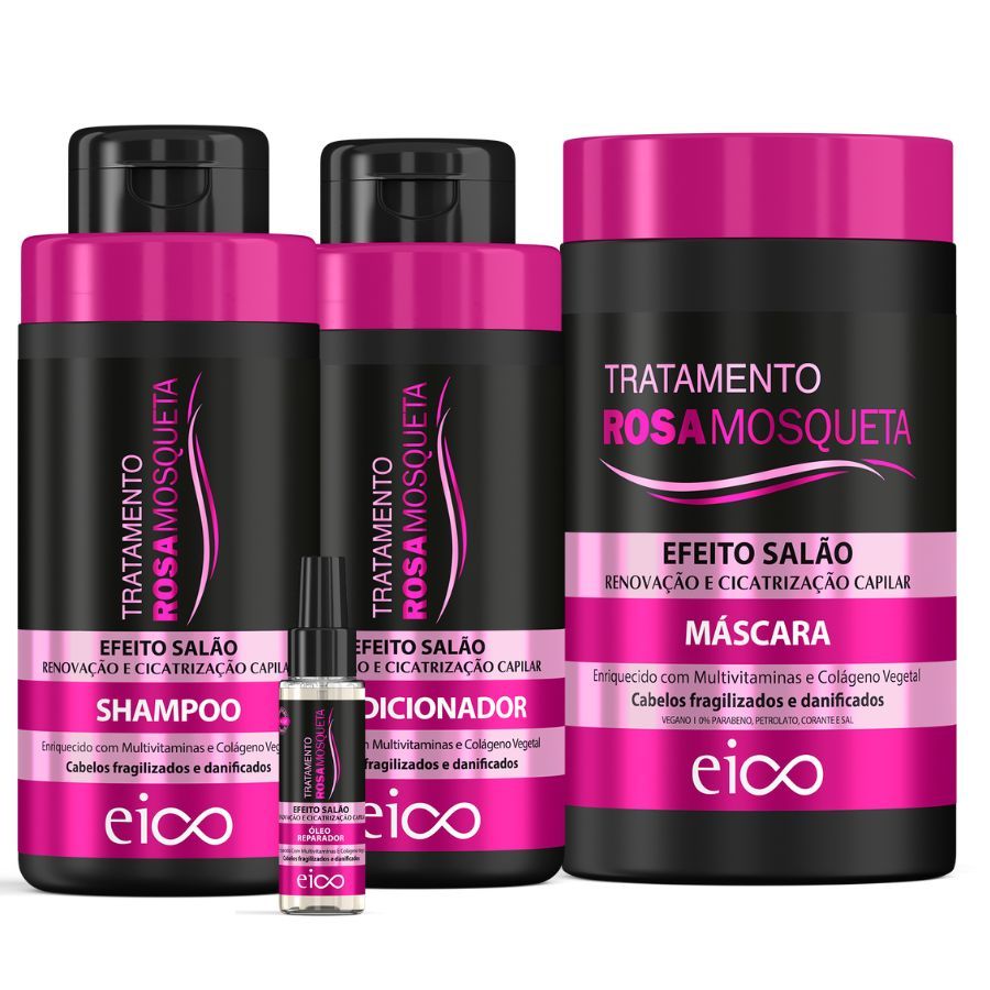 Eico Tratamento Rosa Mosqueta Shampoo 450ml Condicionador 400ml Máscara 1kg Oléo 60ml