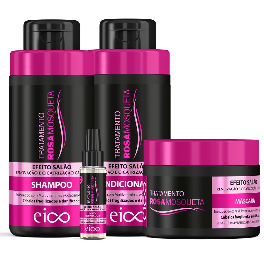 Eico Tratamento Rosa Mosqueta Shampoo 450ml Condicionador 400ml Máscara 270g Oléo 60ml