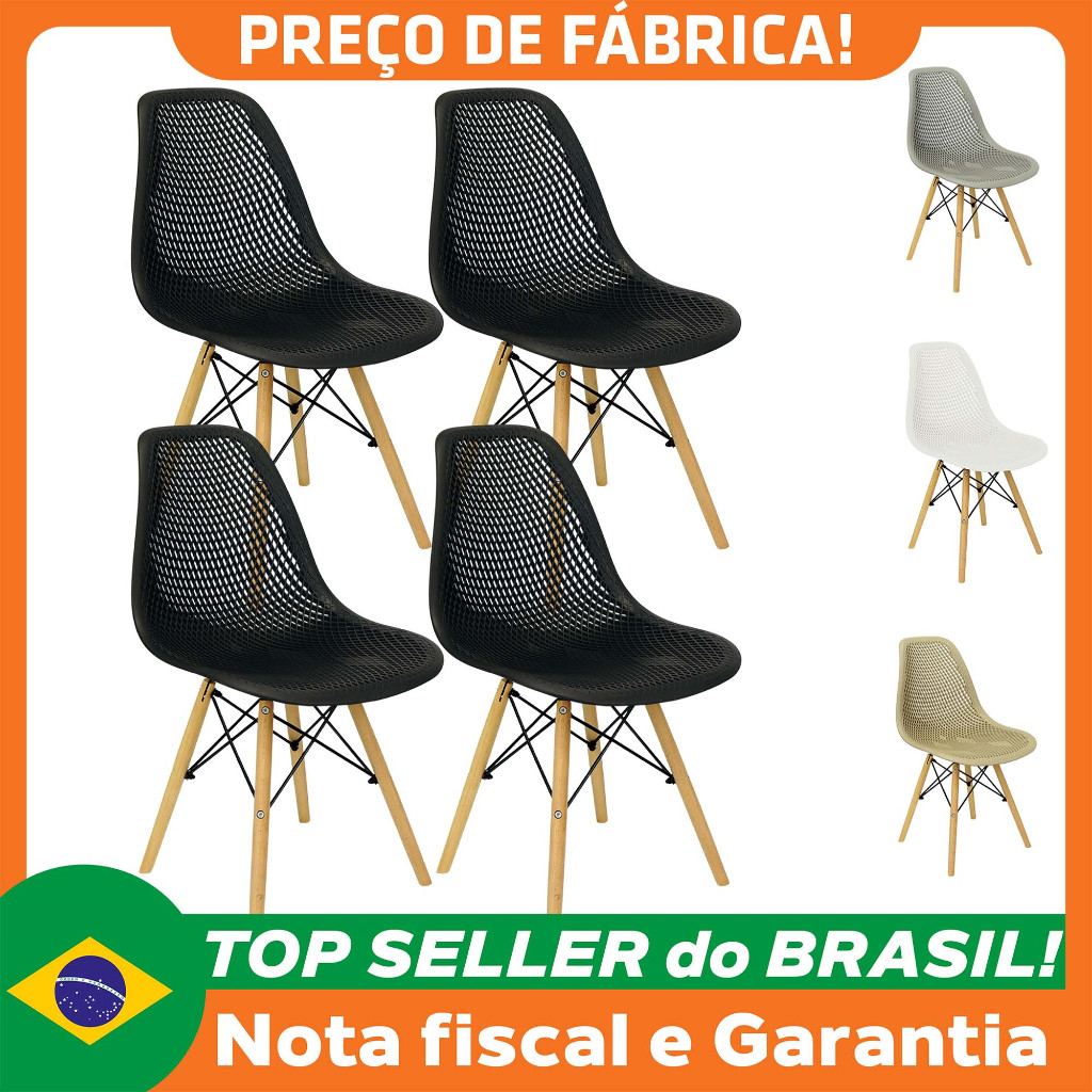 Kit 4 Cadeiras Colmeia Furadinha Heloisa Maglia Eloá Charles Eames Eiffel Base Madeira